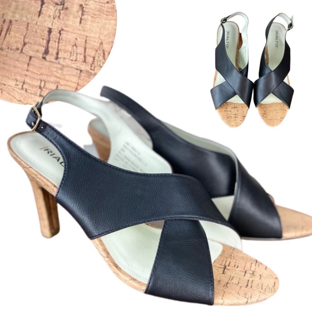 EUC Rialto Sexy Black Roselle Cork Slingback Heels